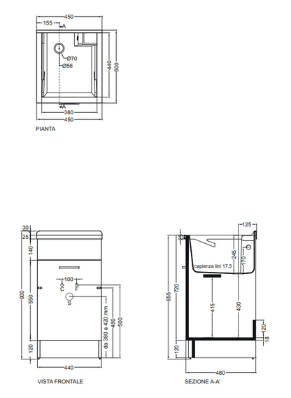 Colavene Swash mobile lavatoio 45x50 con apertura anta a sinistra e tavola lavapanni bianco lucido