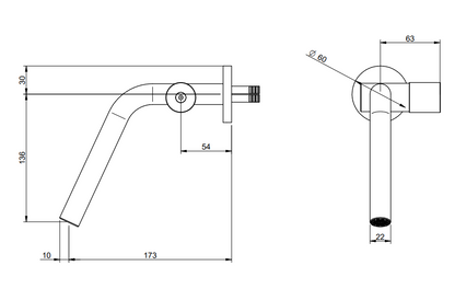 Treemme 22mm miscelatore lavabo a muro senza parte incasso inox satinato RWIT1151IS03