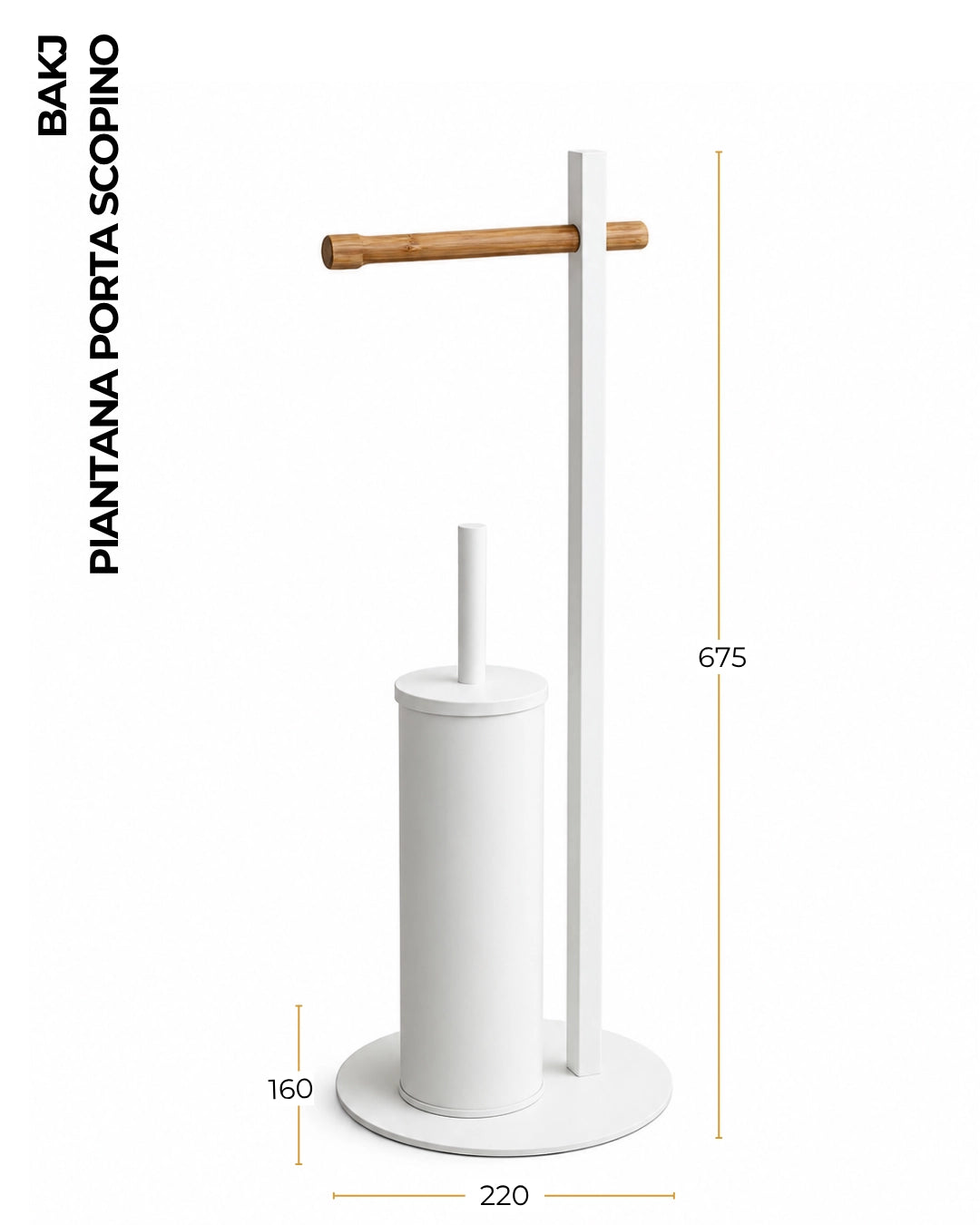 Bakj Piantana portascopino portarotolo in bamboo e acciaio bianco