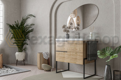 Mobile bagno Quercia naturale 100x45 Venezia a pavimento con portasciugamani e Lavabo