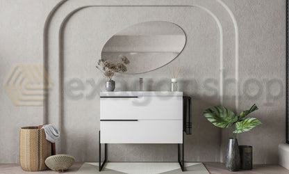 Mobile bagno Bianco Lucido 100x45 Venezia a pavimento due cassetti con portasciugamani e Lavabo