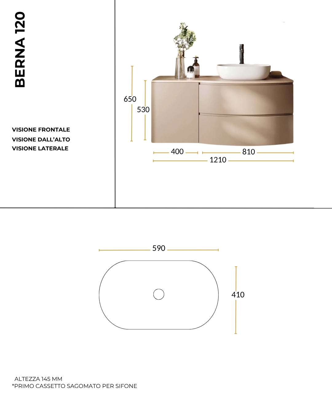 Mobile bagno 120x57 salvia opaco quercia Berna con lavabo in ceramica