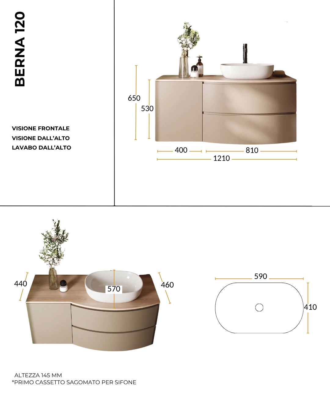 Mobile bagno 120x57 bianco opaco quercia Berna con lavabo in ceramica bianco opaco