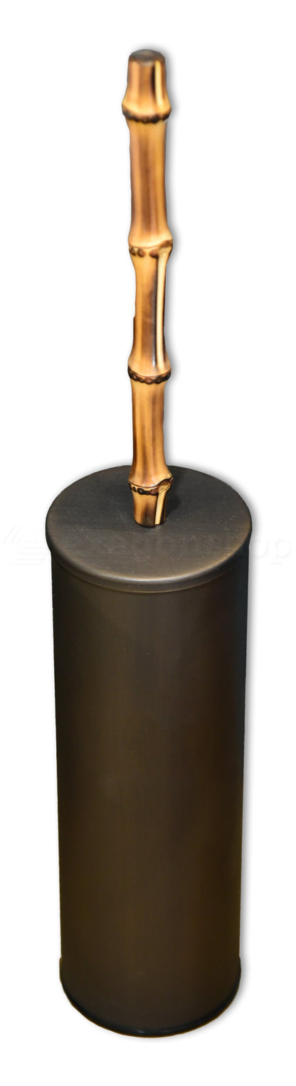 Porta Scopino Rotondo Da Appoggio Industrial Bronze Con Manico In Bamboo Guccio Bertocci
