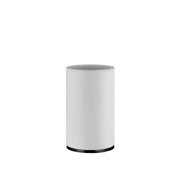 Bicchere portaspazzolini da appoggio bianco finiture black Nero Bianco montato a parete, vista del design e della finitura