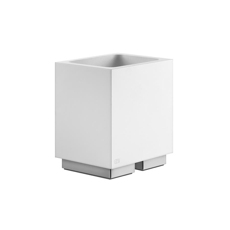 Bicchiere portaspazzolini da appoggio bianco cromo montato a parete, vista del design e della finitura
