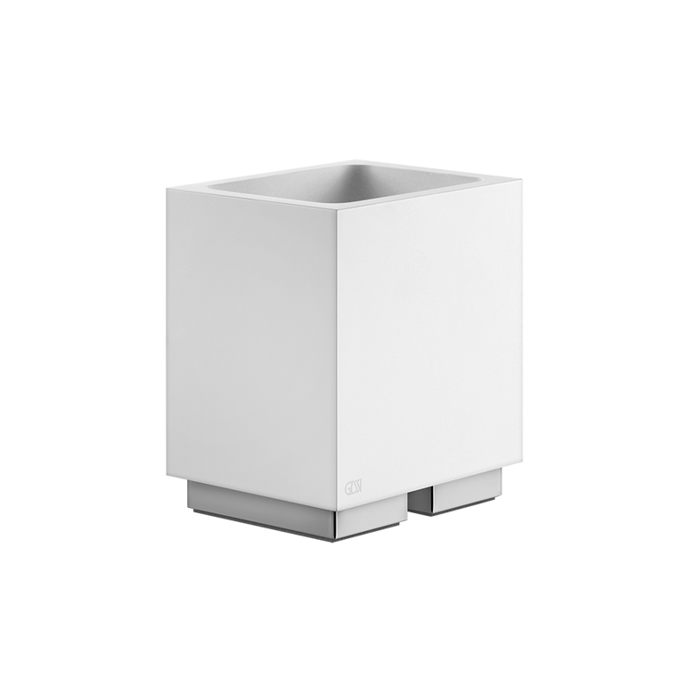 Bicchiere portaspazzolini da appoggio bianco cromo montato a parete, vista del design e della finitura
