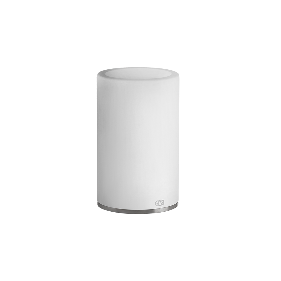 Bicchiere portaspazzolini da appoggio bianco steel brushed montato a parete, vista del design e della finitura