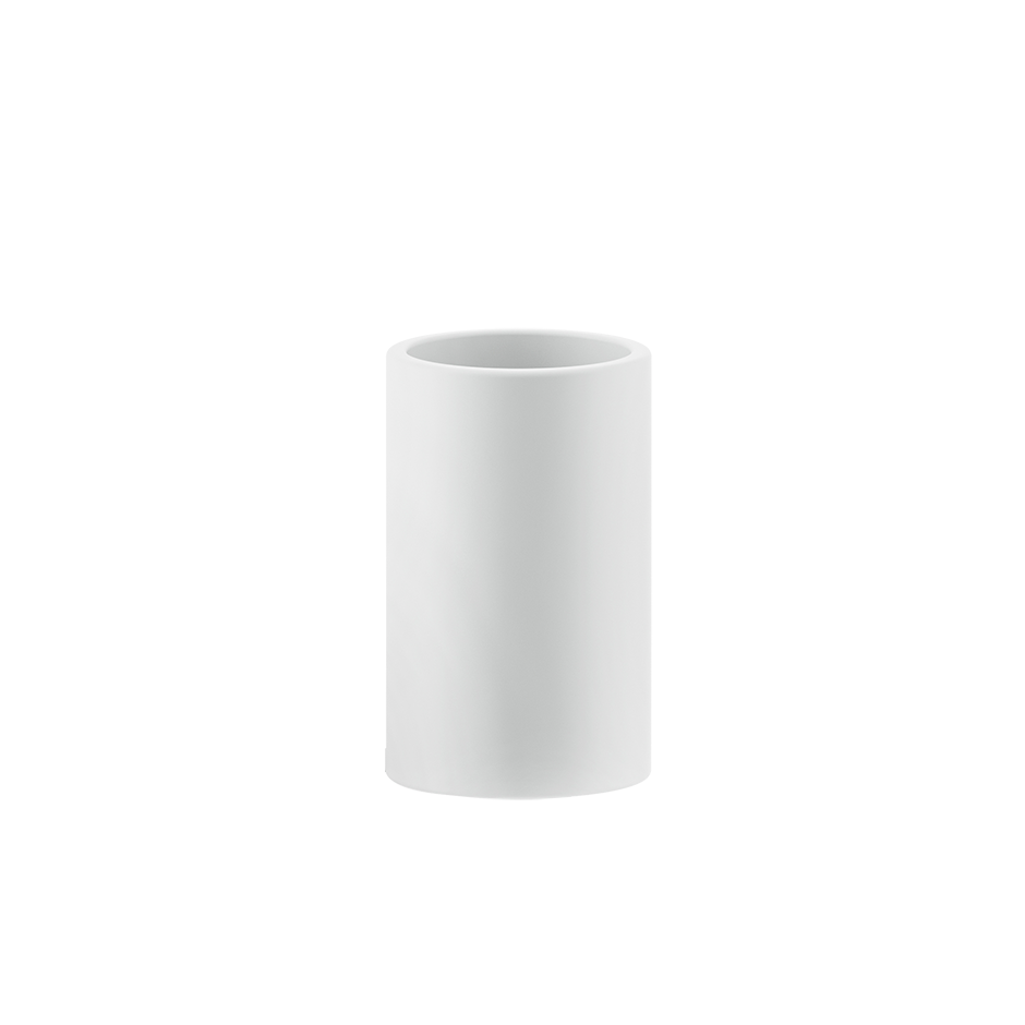 Bicchiere portaspazzolini Da appoggio bianco Rilievo Gessi Cromobianco montato a parete, vista del design e della finitura