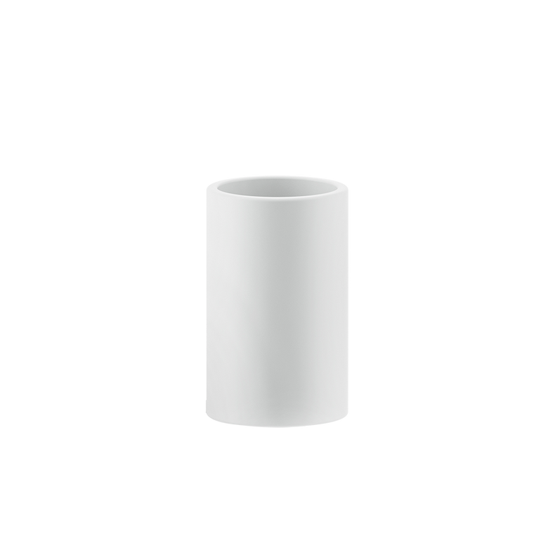 Bicchiere portaspazzolini Da appoggio bianco Rilievo Gessi Cromobianco montato a parete, vista del design e della finitura