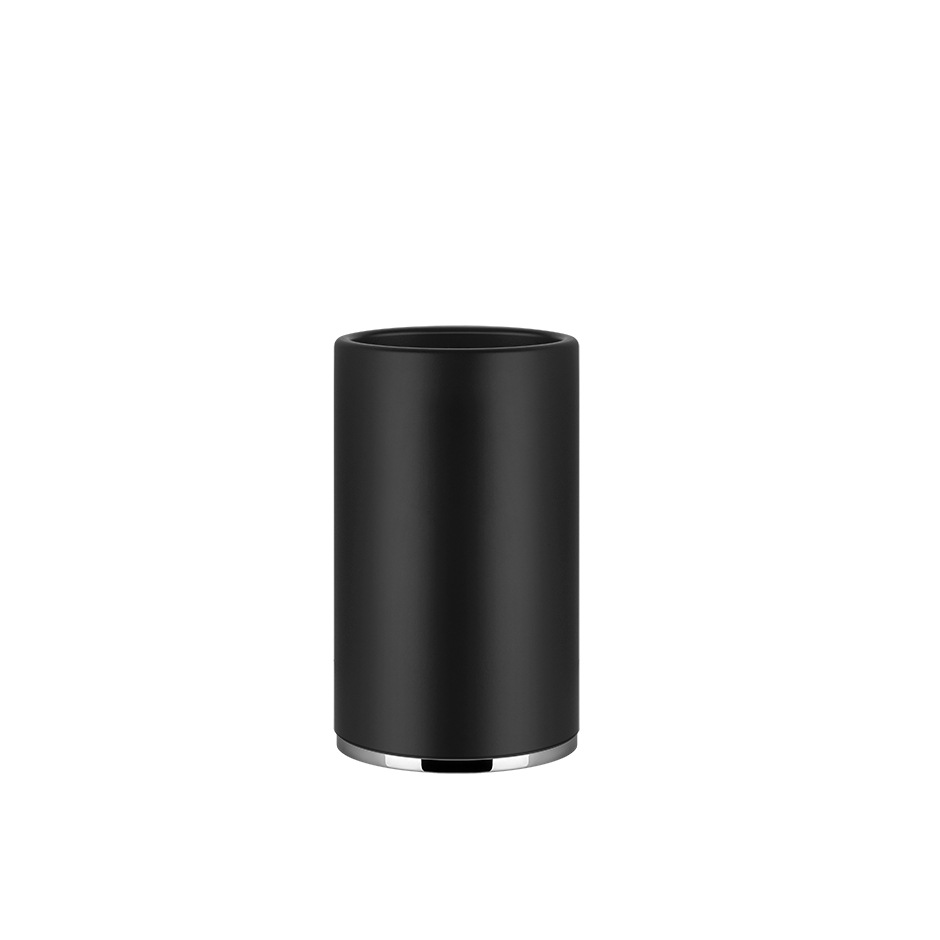 Bicchiere portaspazzolini da appoggio Nero cromo Inciso Black Metal Brushed montato a parete, vista del design e della...