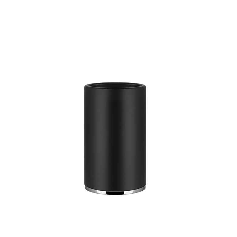 Bicchiere portaspazzolini da appoggio Nero cromo Inciso Black Metal Brushed montato a parete, vista del design e della...