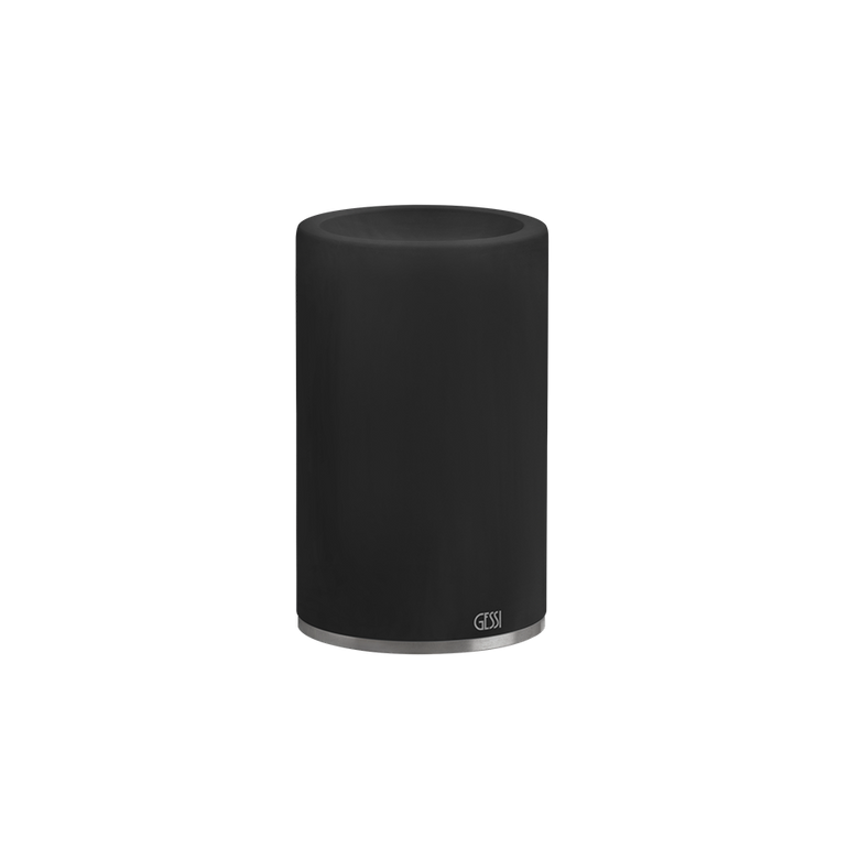 Bicchiere portaspazzolini da appoggio nero steel brushed Nero Opaco montato a parete, vista del design e della finitura
