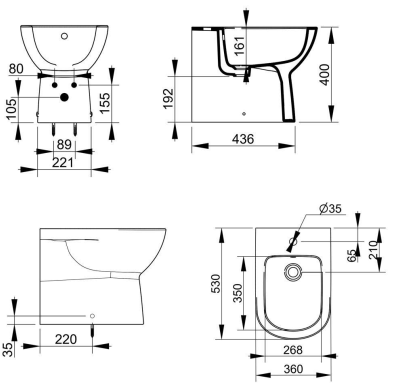 Ceramica Dolomite Gemma 2 Coppia Sanitari Filo Muro Wc visto dall'alto con scarico e interno visibili