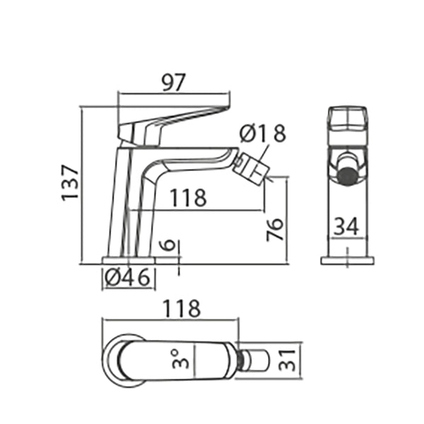 Miscelatore bidet Totem in ottone cromo