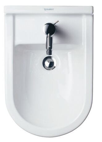 Bidet Monoforo Con Troppo Pieno 36x56 Bianco Starck3 Duravit, vista frontale su sfondo bianco