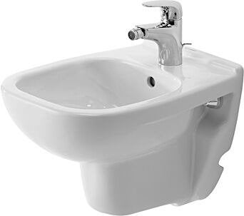 Bidet sospeso 35x48 Compact Monoforo Bianco D-Code Duravit ambientato su piano bagno con accessori