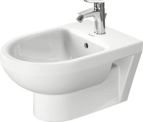 Bidet Sospeso Monoforo 37x54 Bianco Duravit No1 ambientato su piano bagno con accessori