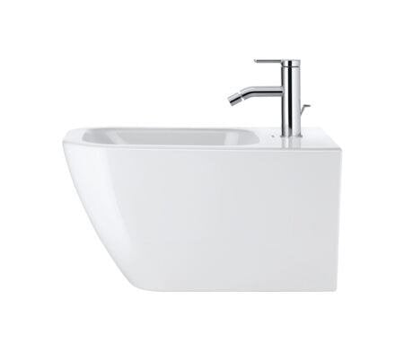 Bidet Sospeso Monoforo con fissaggi Bianco Happy D2 Duravit, vista frontale su sfondo bianco