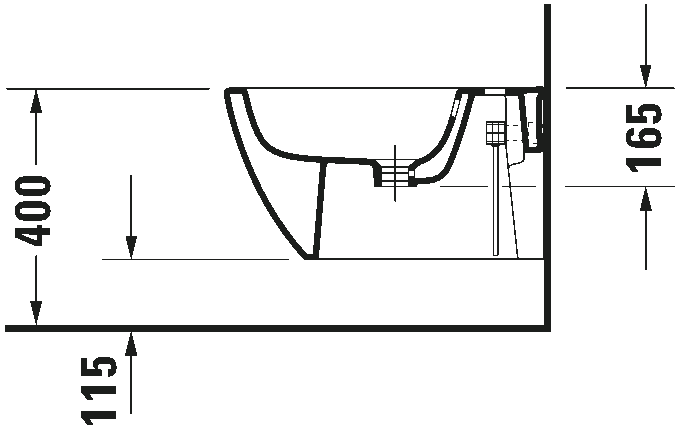 Bidet Sospeso Monoforo con fissaggi Bianco Happy D2 Duravit visto dall'alto con scarico e interno visibili