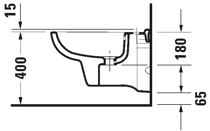 Bidet Sospeso Monoforo Con Troppopieno 355x545 senza visto dall'alto con scarico e interno visibili