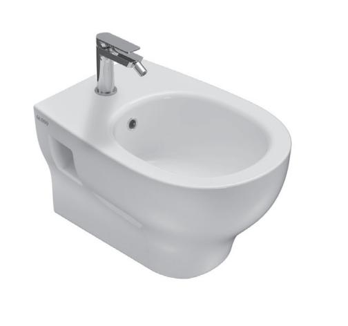 Bidet Sospeso Monoforo in ceramica Bianco Lucido GRS09 ambientato su piano bagno con accessori - Ceramica Globo