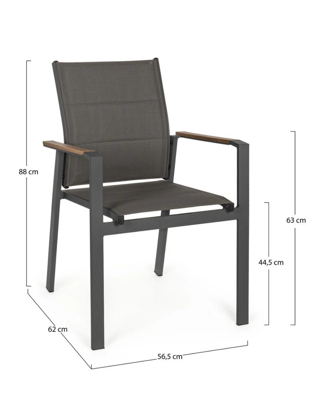 Sedia da giardino con braccioli Kubik in alluminio antracite Andrea Bizzotto