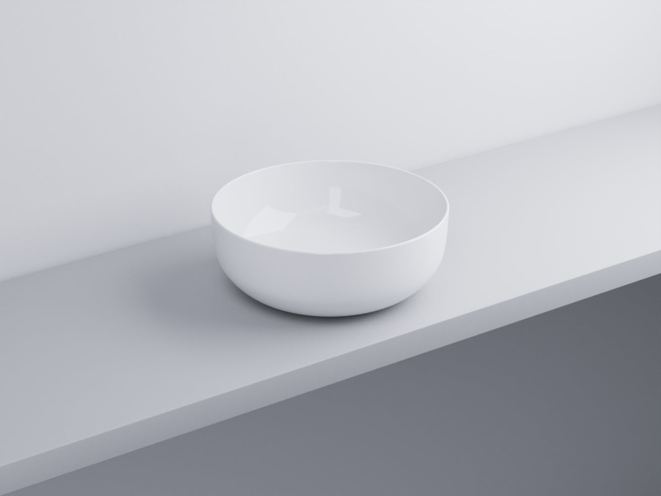 Cielo Era Small Bacinella 40 Cm Da Appoggio Senza Troppo 00 Bianco in ceramica e lucido ambientato su piano bagno con...