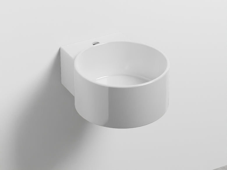 Cielo Sella Lavabo 40x48 Monoforo sospeso Senza Troppopieno in ceramica e lucido ambientato su piano bagno con accessori