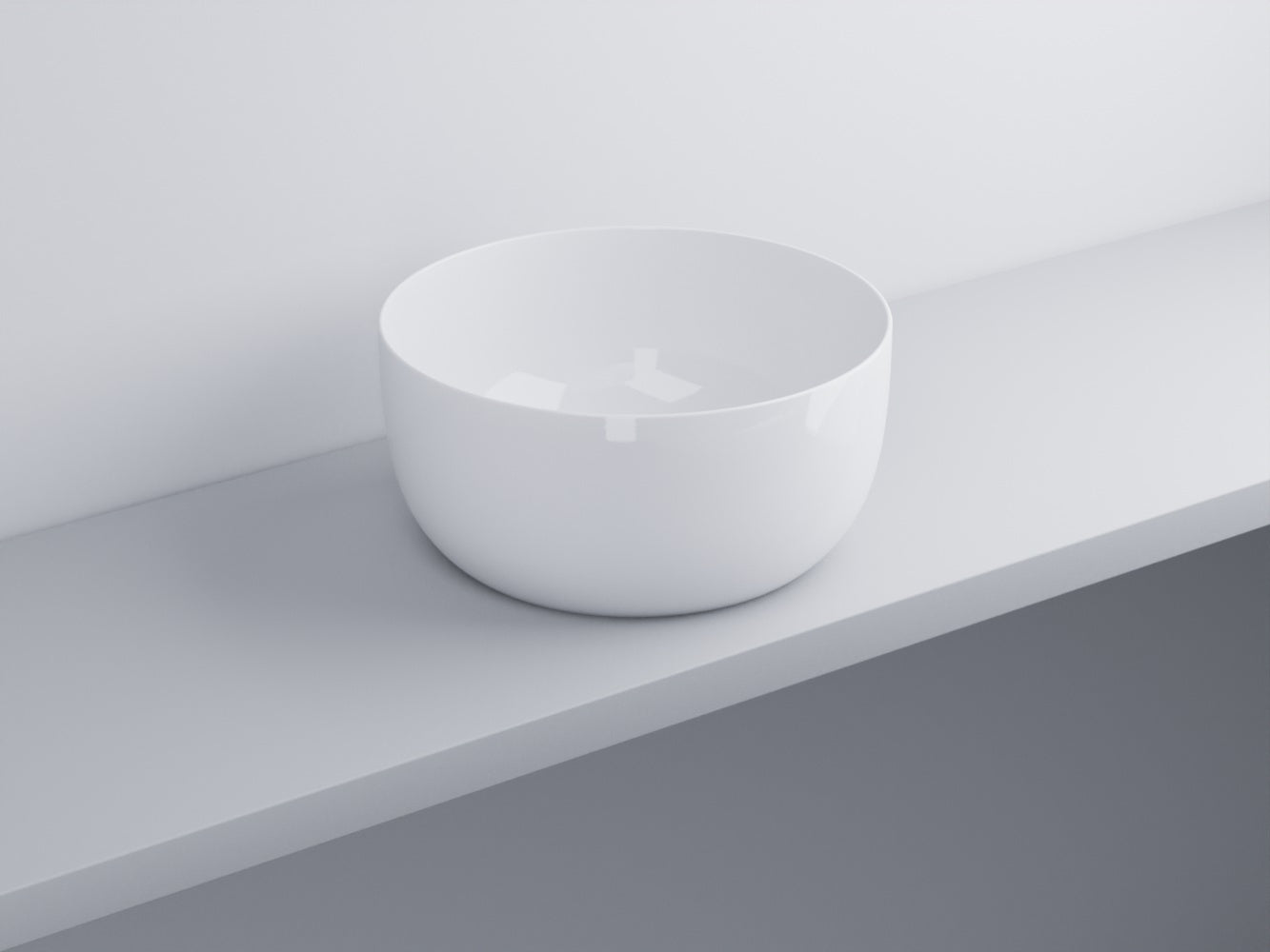 Cielo Era Bacinella 45 Cm Da Appoggio Senza Troppo Pieno in ceramica e lucido ambientato su piano bagno con accessori