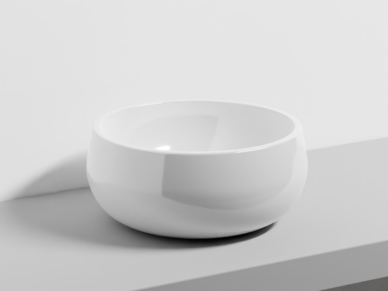 Cielo Tino bacinella 43 cm lavabo da appoggio senza in ceramica e lucido ambientato su piano bagno con accessori