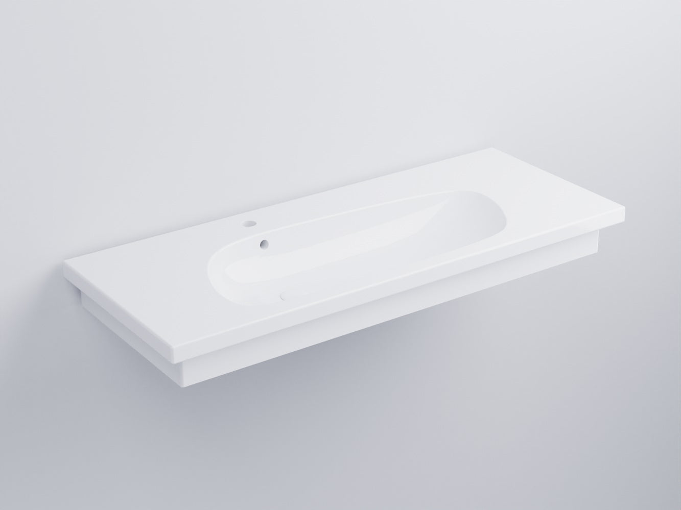 Cielo Enjoy Lavabo 120x48 Sospeso O Da Appoggio Con Piletta in ceramica e lucido ambientato su piano bagno con accessori