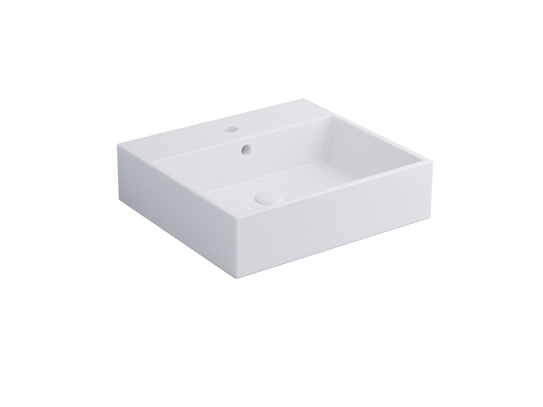 Cielo Smile Lavabo monoforo 50x46 sospeso o da appoggio con in ceramica e lucido ambientato su piano bagno con accessori