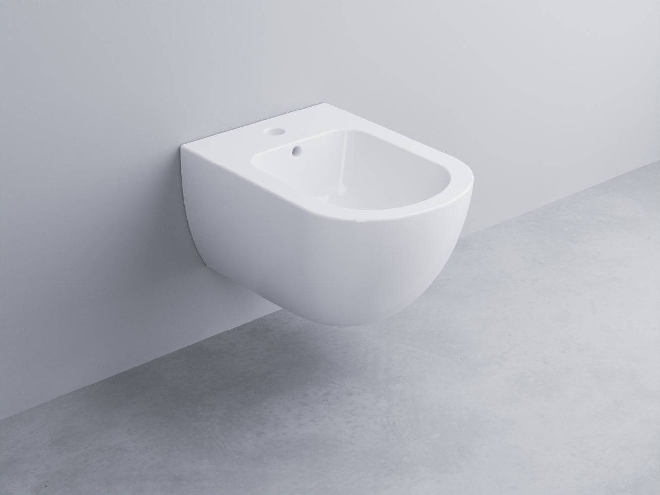 Cielo Enjoy Mini Bidet 48x35 Sospeso Monoforo Versione in ceramica e lucido ambientato su piano bagno con accessori