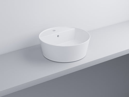 Cielo Handy lavabo 45 cm tondo monoforo da appoggio e troppopieno in ceramica bianco lucido
