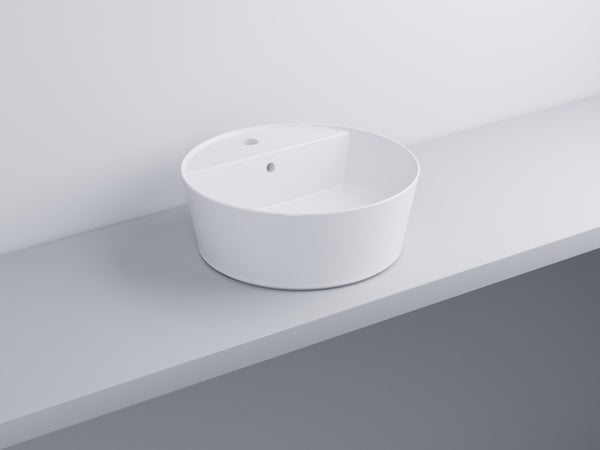 Cielo Handy lavabo 45 cm tondo monoforo da appoggio e troppopieno in ceramica bianco lucido