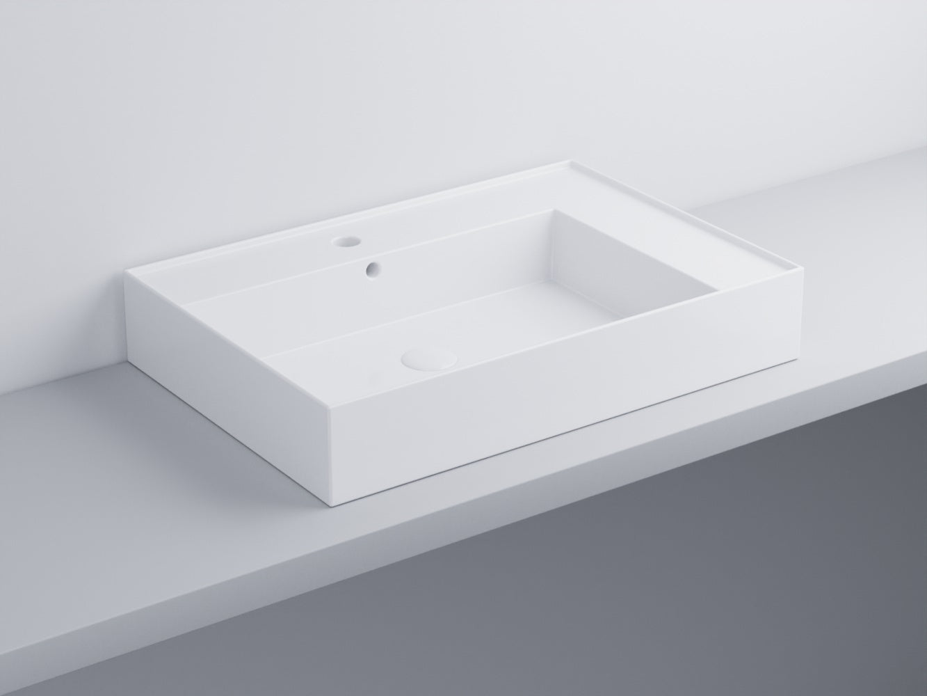 Cielo Enjoy Lavabo 70x48 Sospeso O Da Appoggio Rettangolare Bianca Lucida in ceramica e lucido ambientato su piano bagno...