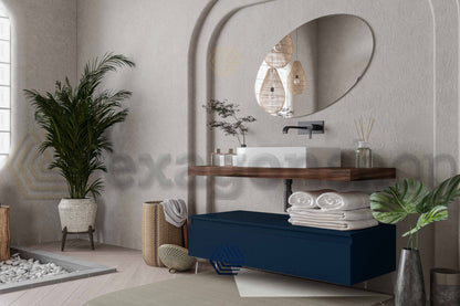 Mobile bagno tabacco blu opaco 120x50 Oasy un cassetto con top e lavabo rettangolare da appoggio