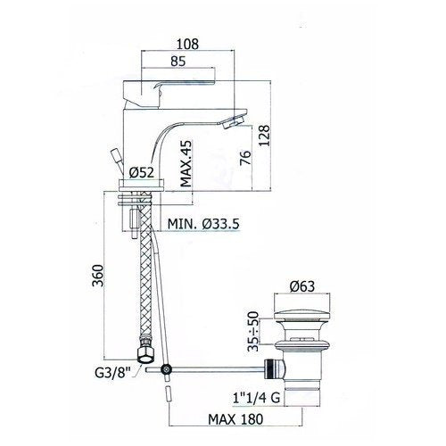 Paffoni blu set miscelatori lavabo bidet con scarico Cromo Lucido visto dall'alto con superficie e piletta di scarico