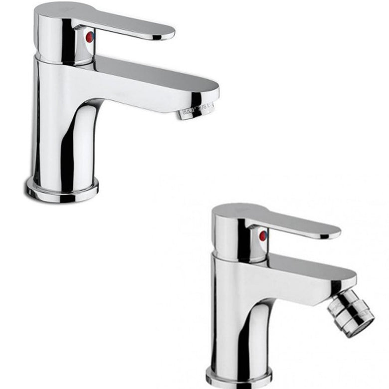 Paffoni Blu coppia miscelatori lavabo e bidet con scarico visto dall'alto con scarico e interno visibili