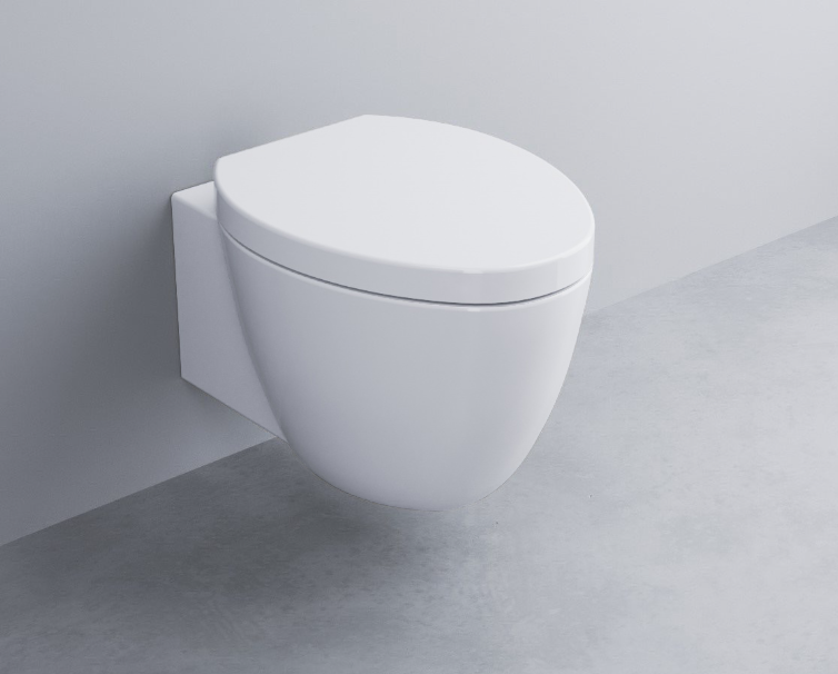 Cielo Le Giare vaso sospeso completo di fissaggio senza Bianca Lucida in ceramica e lucido ambientato su piano bagno con...