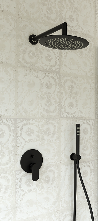 Ponsi Versilia kit doccia con soffione 25 cm tondo miscelatore e doccetta nero opaco