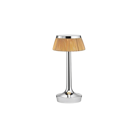 FLOS Bon Jour Unplugged Lampada da tavolo Ricaricabile cromo corona rafia