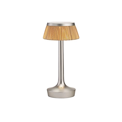 FLOS Bon Jour Unplugged Lampada da tavolo ricaricabile cromo opaco corona rafia