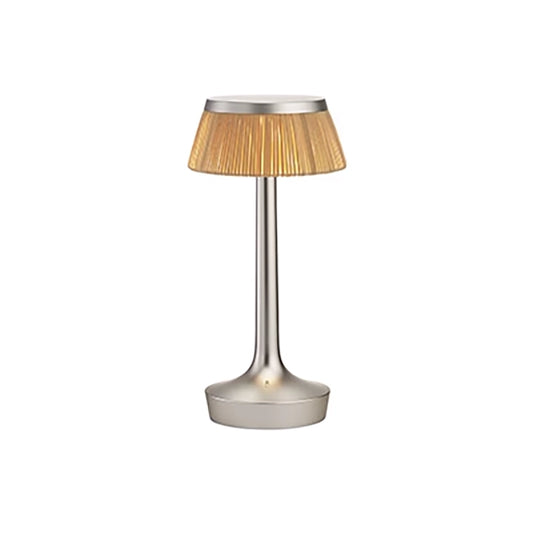 FLOS Bon Jour Unplugged Lampada da tavolo ricaricabile cromo opaco corona rafia