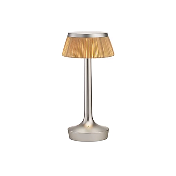 FLOS Bon Jour Unplugged Lampada da tavolo ricaricabile cromo opaco corona rafia