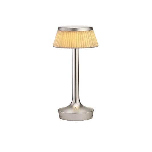 FLOS Bon Jour Unplugged Lampada da tavolo Ricaricabile cromo opaco corona tessuto
