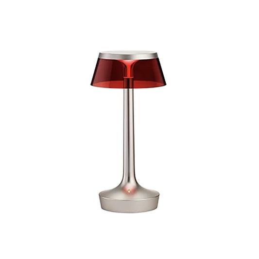 FLOS Bon Jour Unplugged Lampada da tavolo Ricaricabile cromo opaco corona rossa