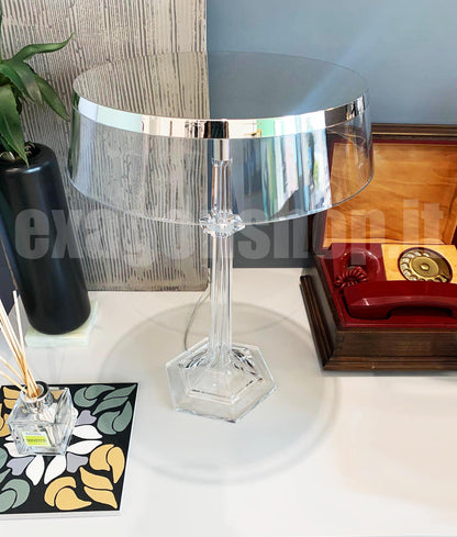 Flos Bon Jour Versailles Lampada da tavolo a luce diffusa cromo con Corona Trasparente