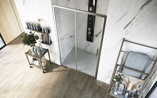 Box doccia 140 cm nicchia anta scorrevole reversibile vetro temperato trasparente H 195 profilo cromo Marsiglia
